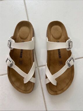 White Two-Strap Cork Footbed Sandals